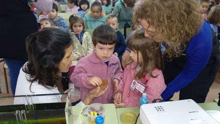 Los niños de Infantil, poniendo en marcha un experimento.