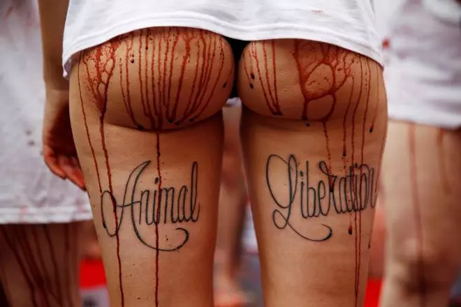 Protesta contra el maltractament animal en els Sanfermines