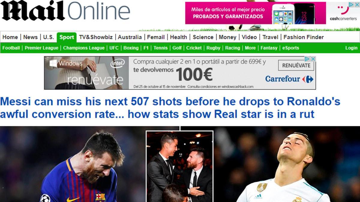 El artículo del 'Daily Mail' en el que comparan las rachas de Cristiano Ronaldo y Leo Messi