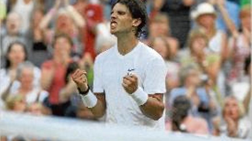 Nadal celebrant el triomf sobre Del Potro dilluns passat.