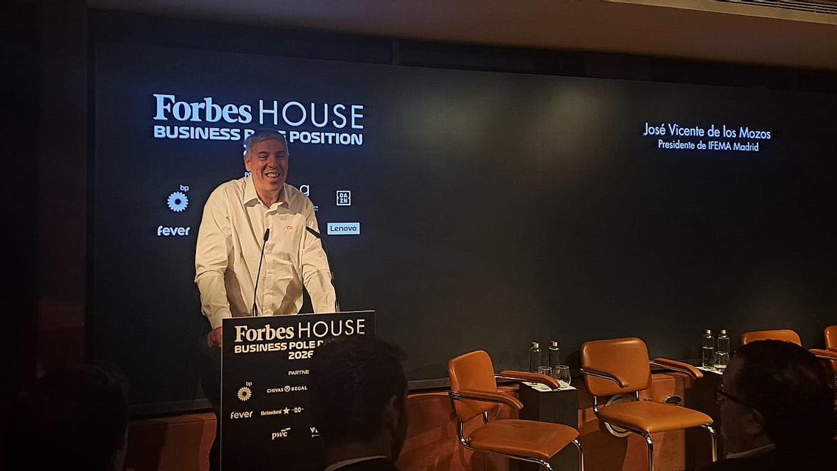 José Vicente de los Mozos, presidente de IFEMA Madrid, durante la clausura de Forbes House Business Pole Position, jornada dedicada al impacto económico de la llegada de la Fórmula 1 a Madrid