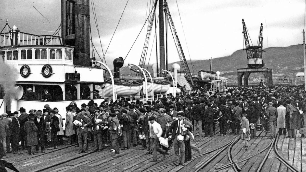 Embarque de emigrantes desde el puerto de Vigo (principios de los 60)