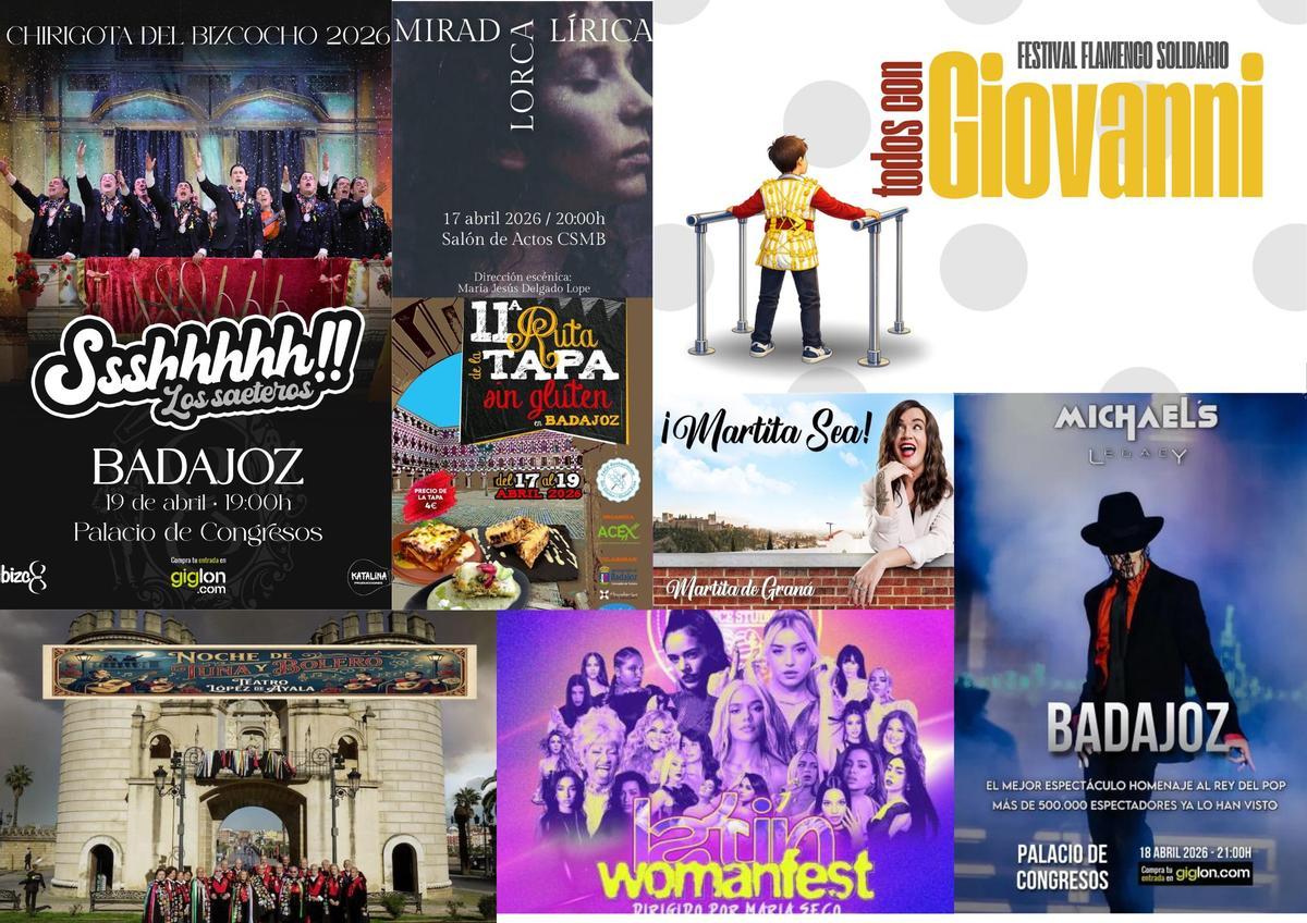 Disitntos eventos de la agenda cultural del fin de semana en Badajoz.