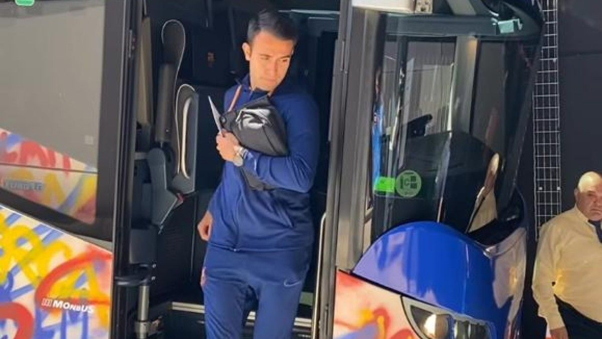 Eric Garcia, en la llegada del Barça al hotel de concentración
