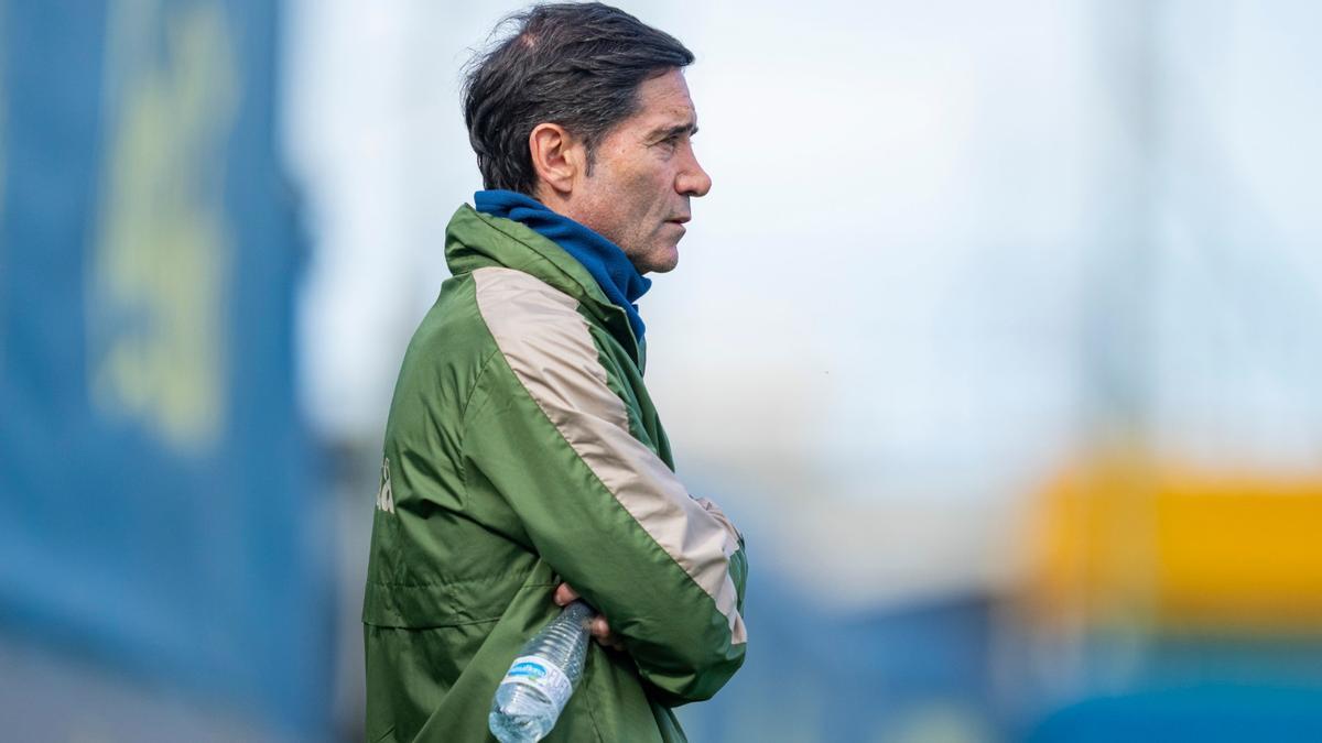 Marcelino García Toral, entrenador del Villarreal, en el entrenaiento previo al partido ante el Levante.