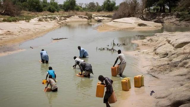 Persones afectades per la sequera a l’Àfrica recullen aigua d’un riu.  | COMITÈ INTERNACIONAL DE LA CREU ROJA