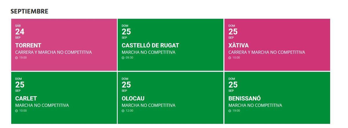 Calendario del mes de septiembre.