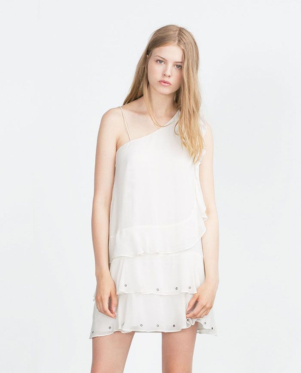 Vestido blanco asimétrico, Zara