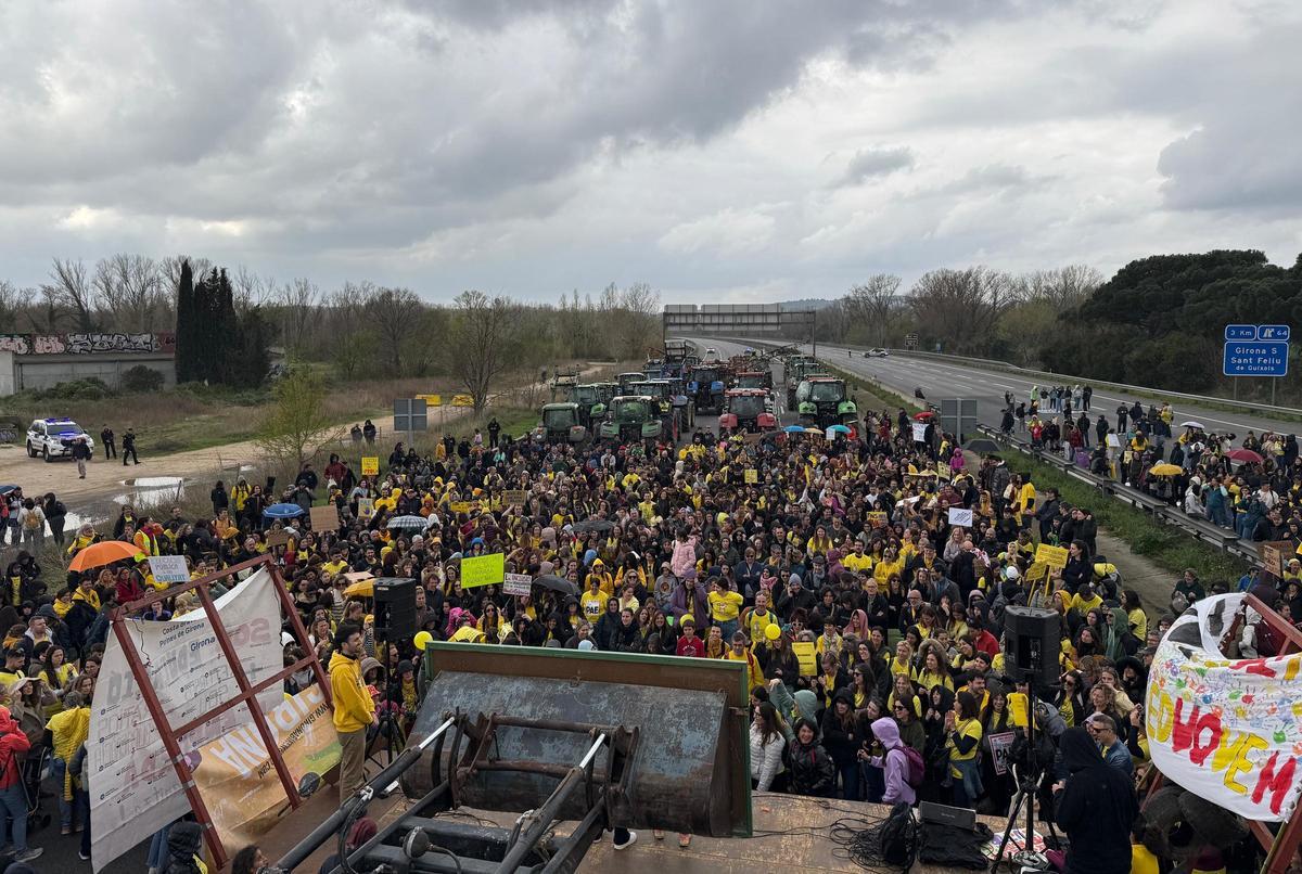 Els manifestants tallant l'autopista