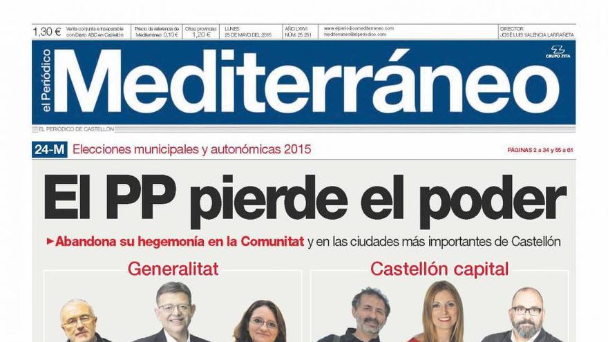 El PP pierde el poder, en la portada de El Periódico Mediterráneo