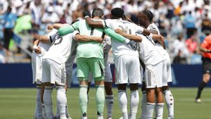 Conjura de los jugadores del Real Madrid antes de jugar en Charlotte contra Pachuca.