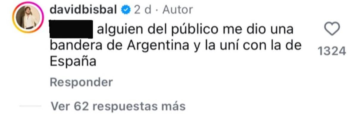 Captura de una respuesta de David Bisbal a uno de sus seguidores en Instagram que confirma la confusión.