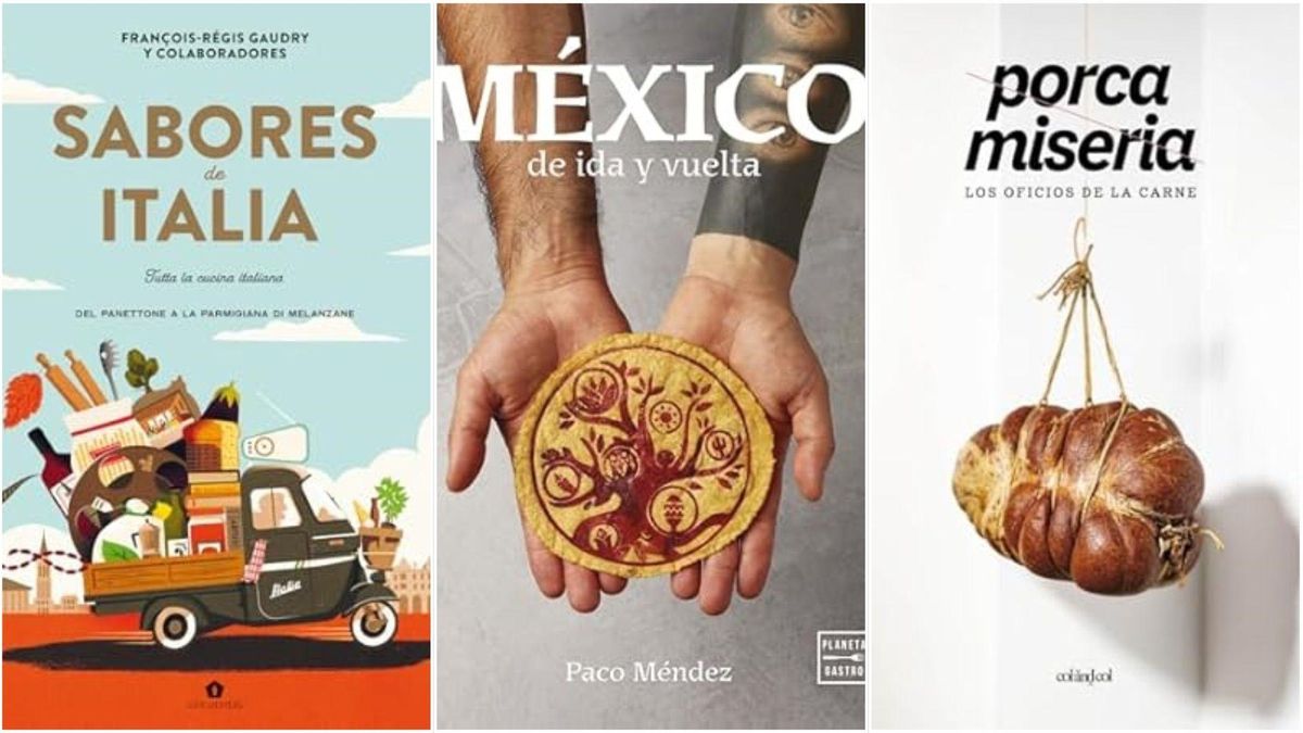 Portadas de 'Sabores de Italia', 'México de ida y vuelta' y 'Porca miseria'.