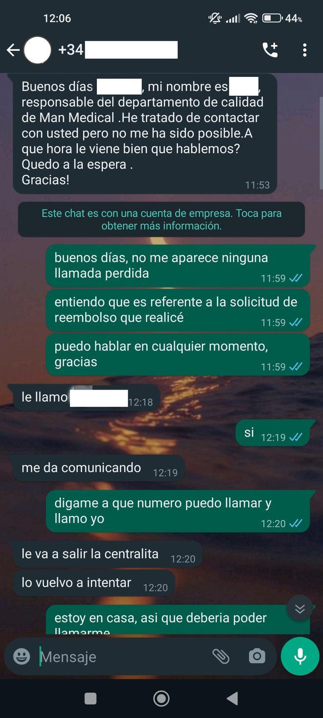 Capturas de las conversaciones con Woman Medical Institute