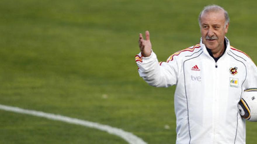 El seleccionador español, Vicente del Bosque, durante un entrenamiento de &#039;la Roja&#039;