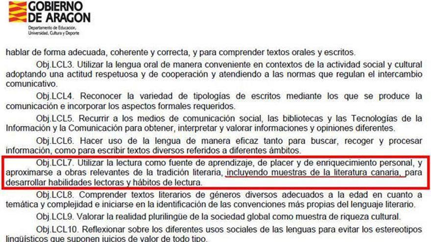 En el recuadro en rojo, el texto alusivo a Canarias del Boletín Oficial de Aragón. | lp