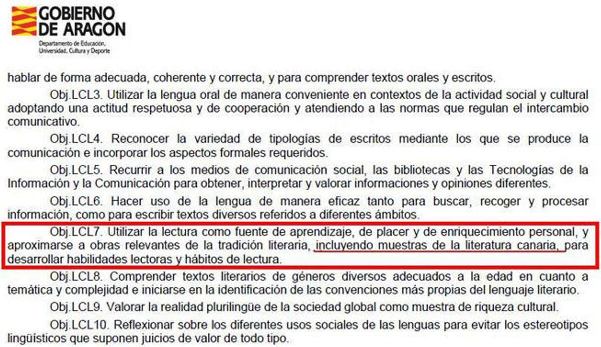 En el recuadro en rojo, el texto alusivo a Canarias del Boletín Oficial de Aragón. | lp