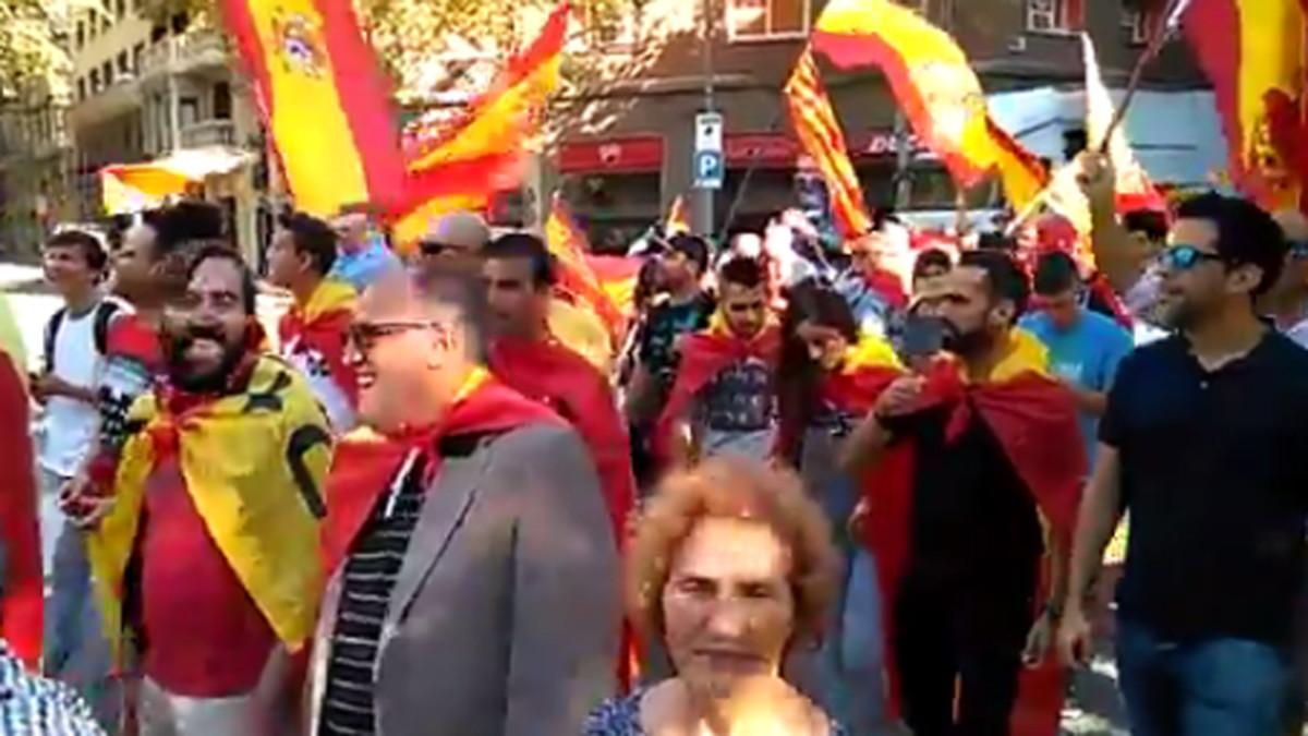 Javier Tebas, en la manifestación de Barcelona de este domingo