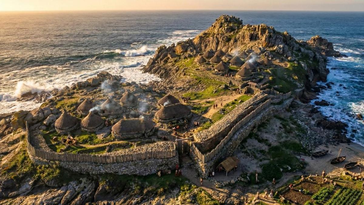 Recreación de Castro Baroña realizada con IA por el investigador Manuel Gago