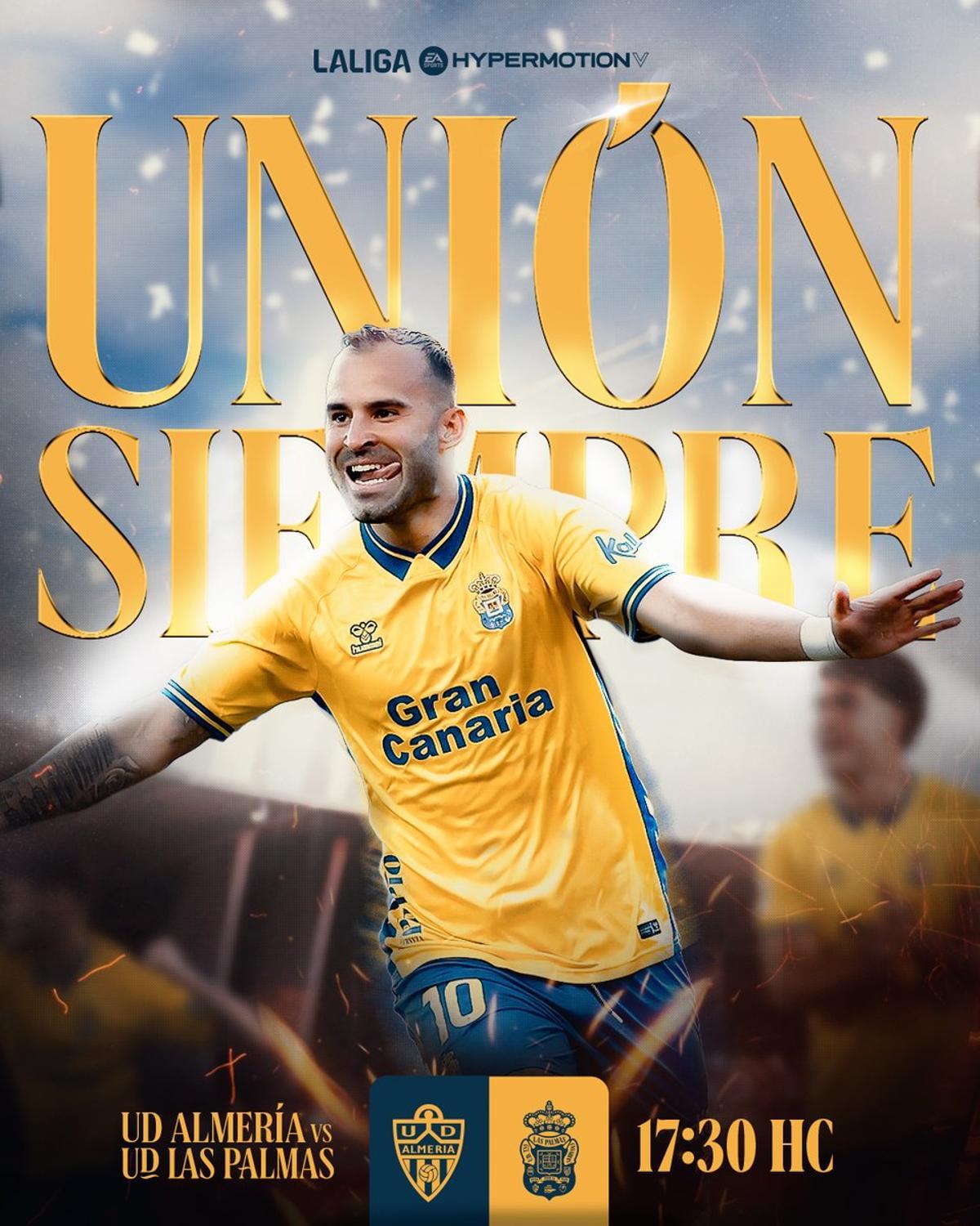 Cartel promocional de la antepenúltima jornada de Liga entre la UD y el Almería con la figura de Jesé.
