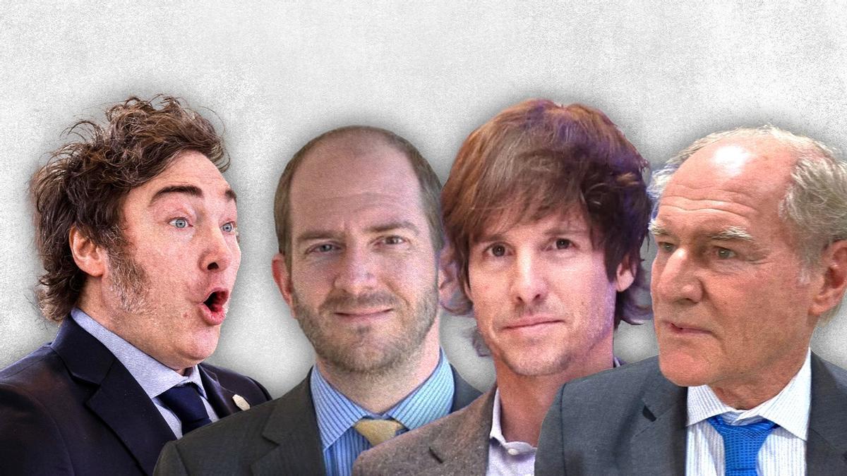 Por la izquierda, Javier Milei, Miguel Braun Cortés, Sebastián Braun y Federico Braun