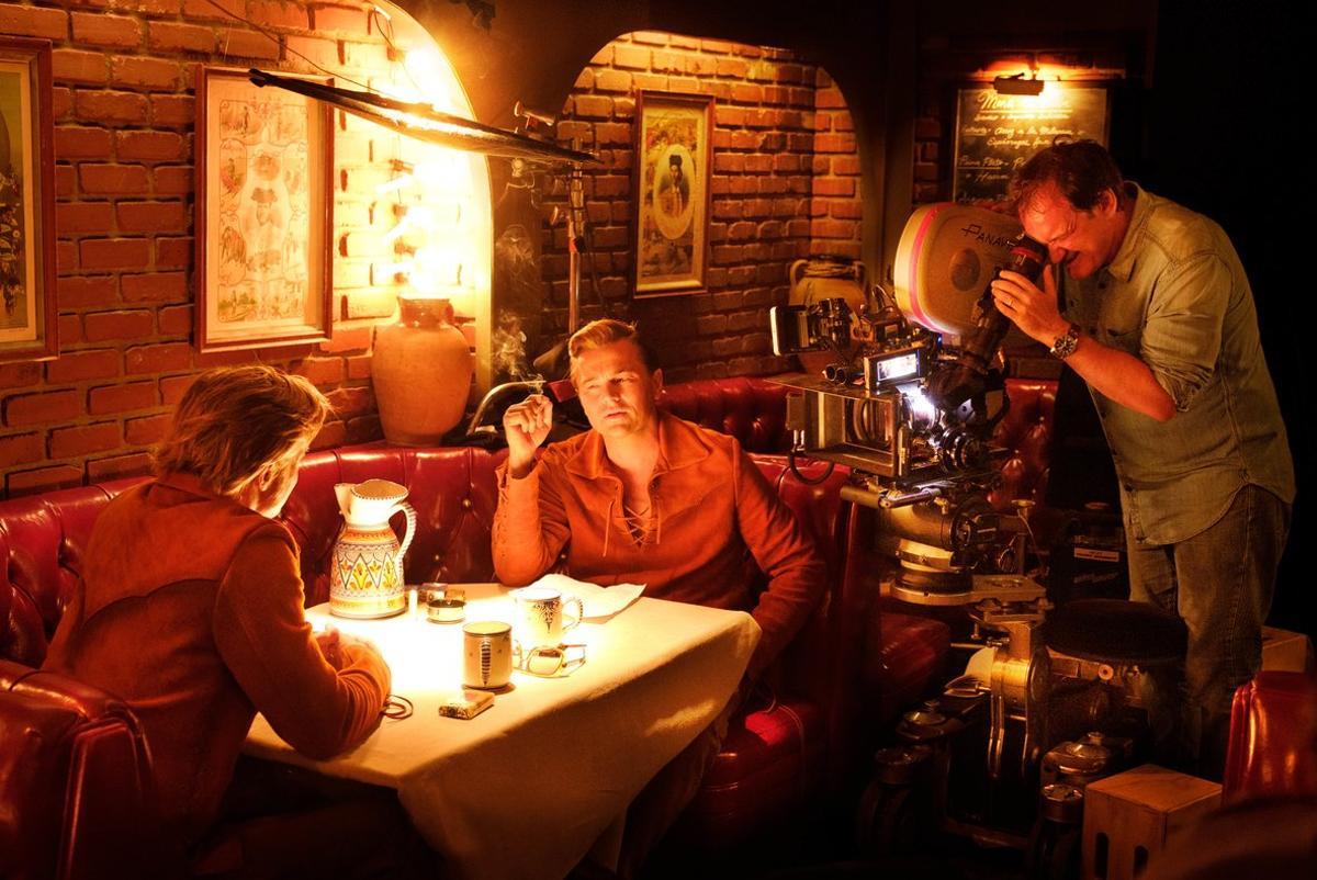 ICULT Quentin Tarantino, Leonardo DiCaprio and Brad Pitt on the set of  ONCE UPON A TIME IN HOLLYWOOD.