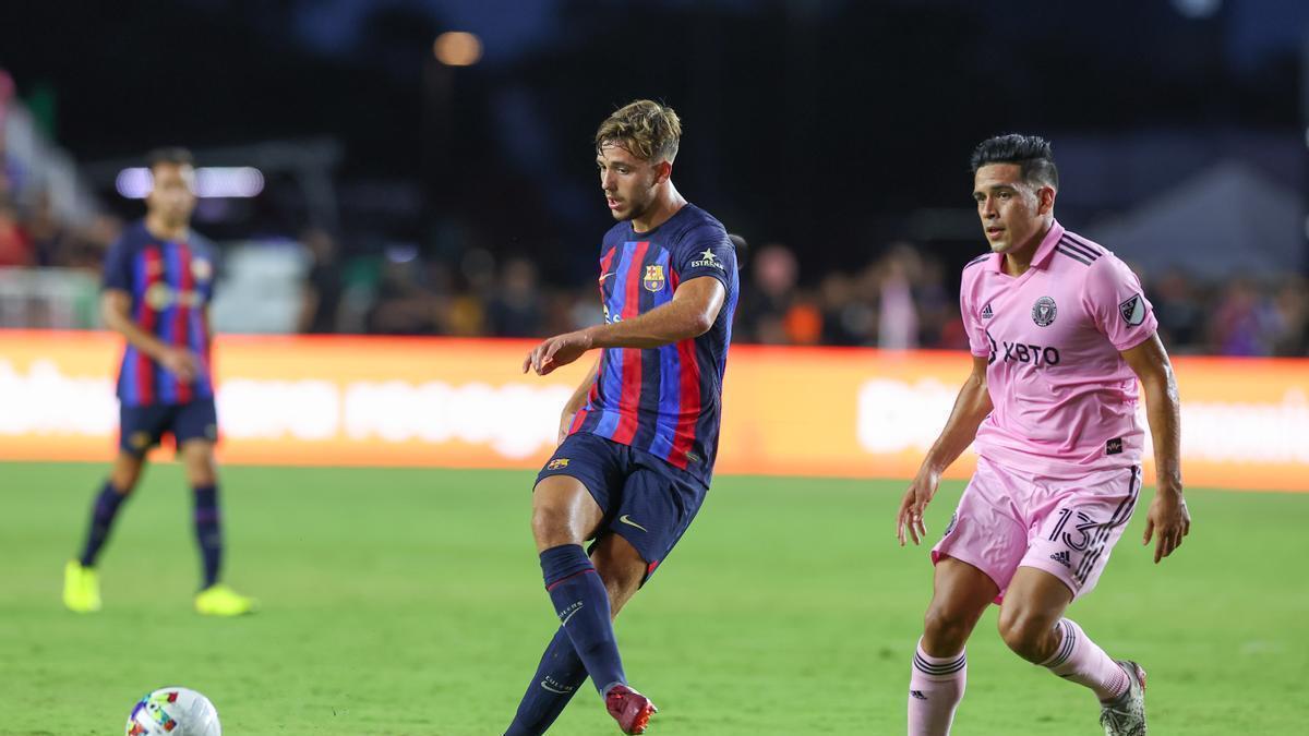 Nico González, durante el encuentro de pretemporada del Barça ante el Inter de Miami