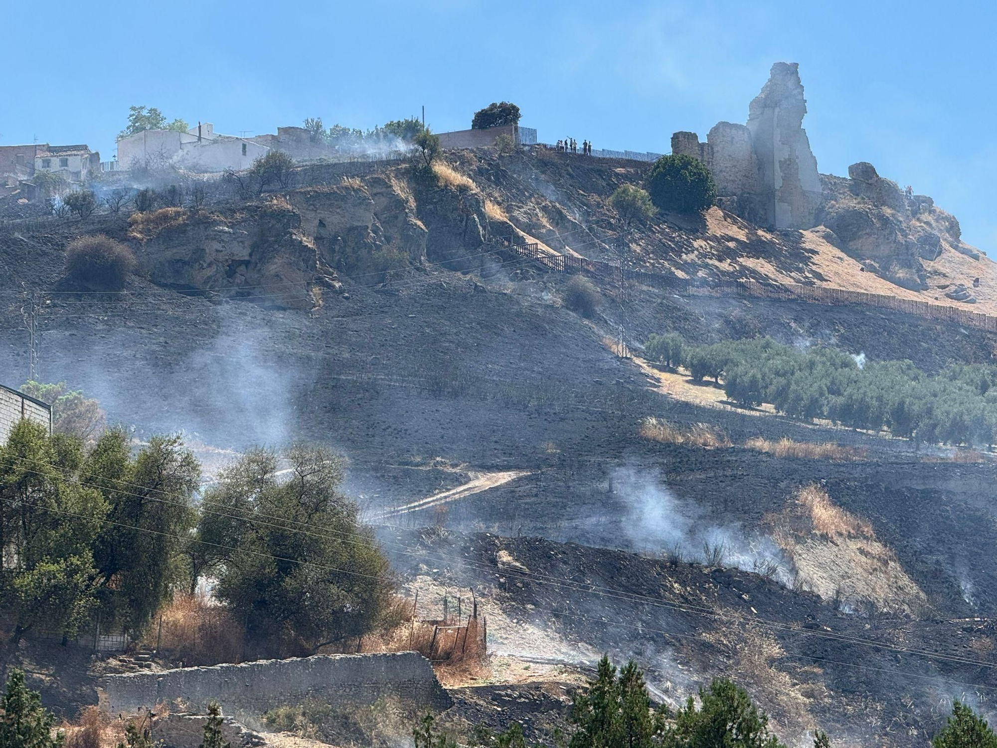 Incendio de pastos en la carretera de la estación de Aguilar de la Frontera