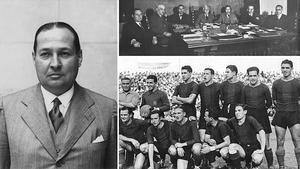 El presidente del Barça Francesc Xavier Casals. Arriba, en el Govern de Macià. Debajo, un once de la época.