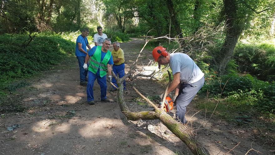 Vaipolorío retira las ramas caídas del sendero fluvial de Os Gafos