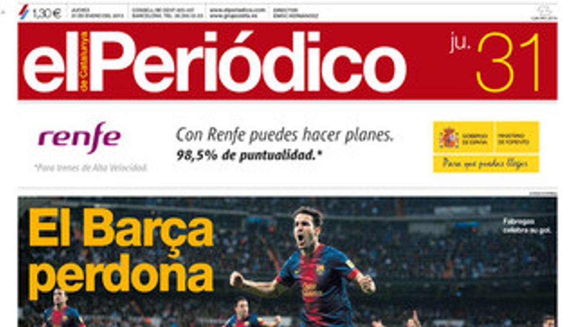 La portada de EL PERIÓDICO (31-1-2013).