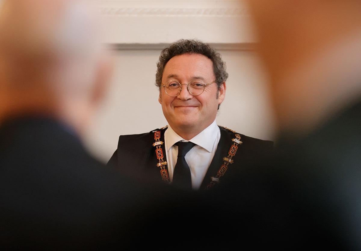 El fiscal general del Estado, Álvaro García Ortiz, en la toma de posesión de la fiscal superior de Galicia, Carmen Eiró.