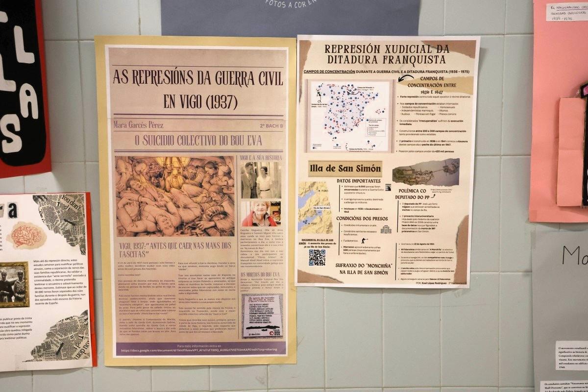 Vista en detalle dos traballos do alumnado.