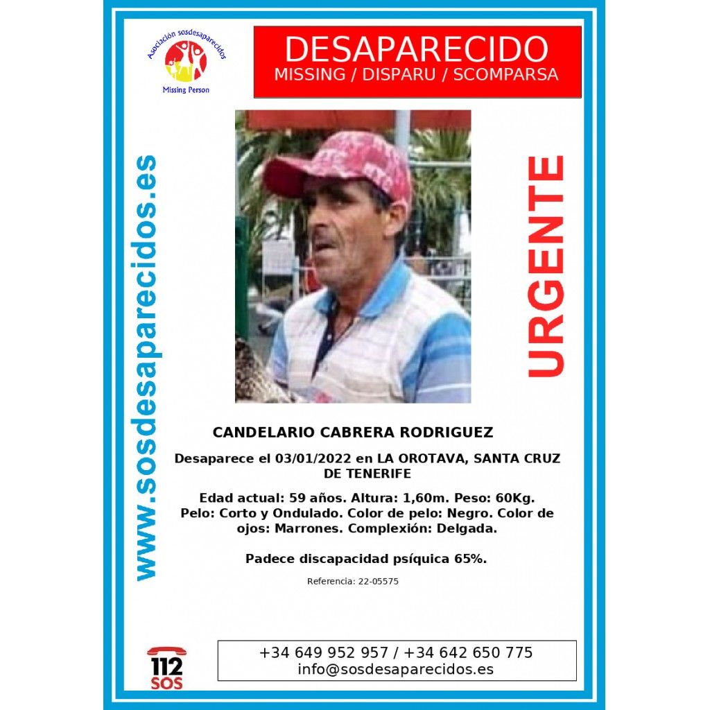 Imagen del cartel de búsqueda de Candelario Cabrera Rodríguez.