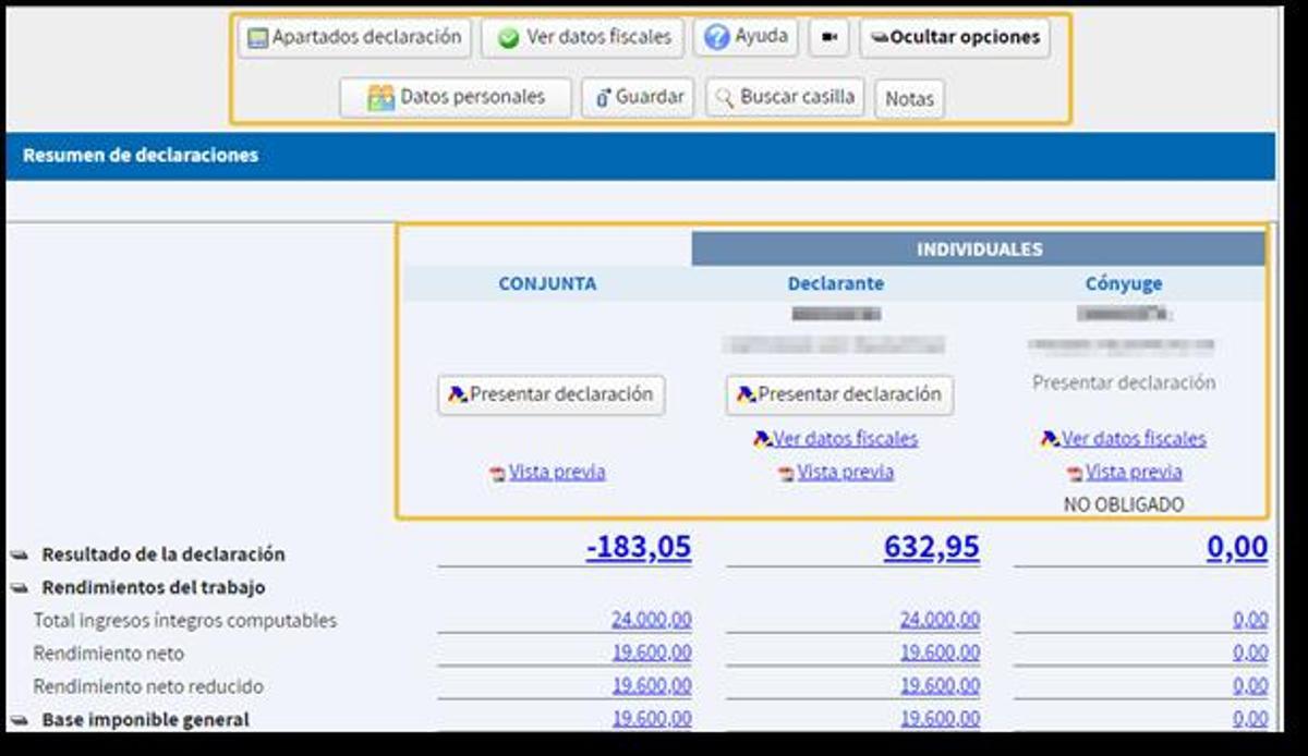 Ejemplo de un borrador de la declaración de la renta.