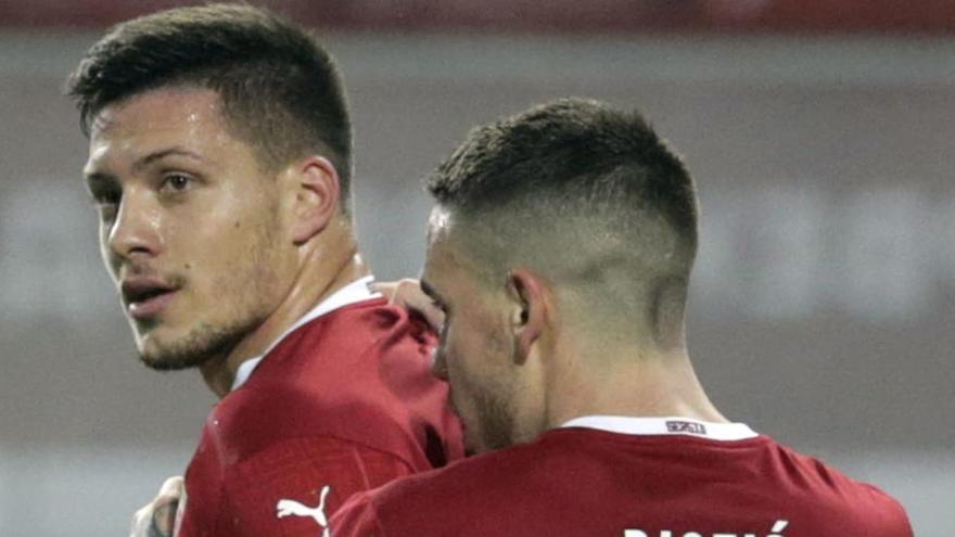 Luka Jovic celebra un  gol en el Serbia-Rusia el pasado miércoles.