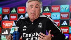 Rueda de prensa de Ancelotti en la víspera de su partido aplazado ante el Elche
