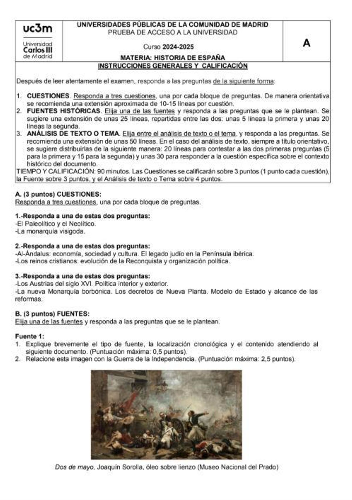 Examen de Historia de España de la PAU de julio en Madrid