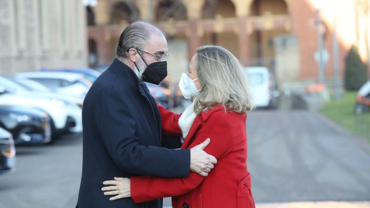 Lambán y Calviño en el Pignatelli durante la visita de la ministra a Zaragoza el pasado mes de enero