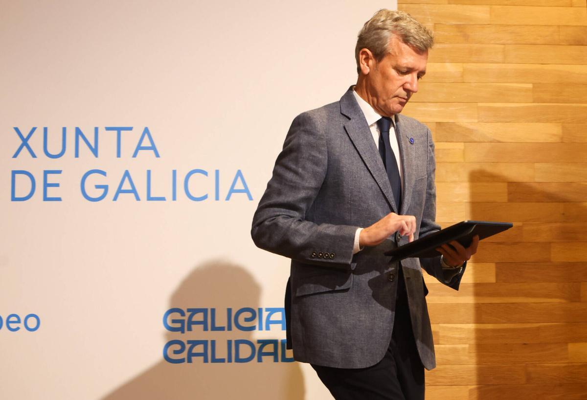 El presidente de la Xunta, Alfonso Rueda, en la rueda de prensa posterior al Consello de Goberno.