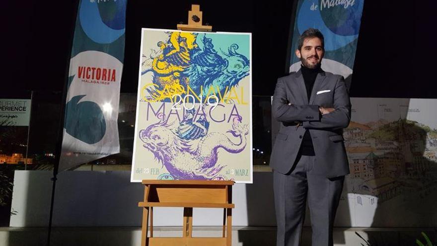 El autor del cartel del Carnaval, junto a su obra