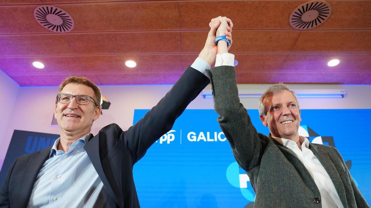 Feijóo y Rueda celebran la victoria en las elecciones gallegas