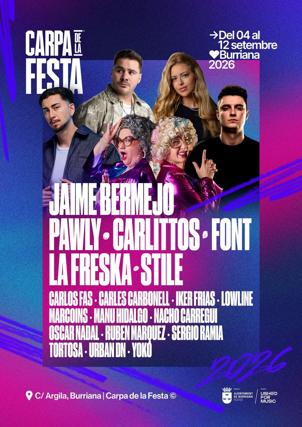 Cartel oficial de la 'Carpa de la festa' con todos los artistas