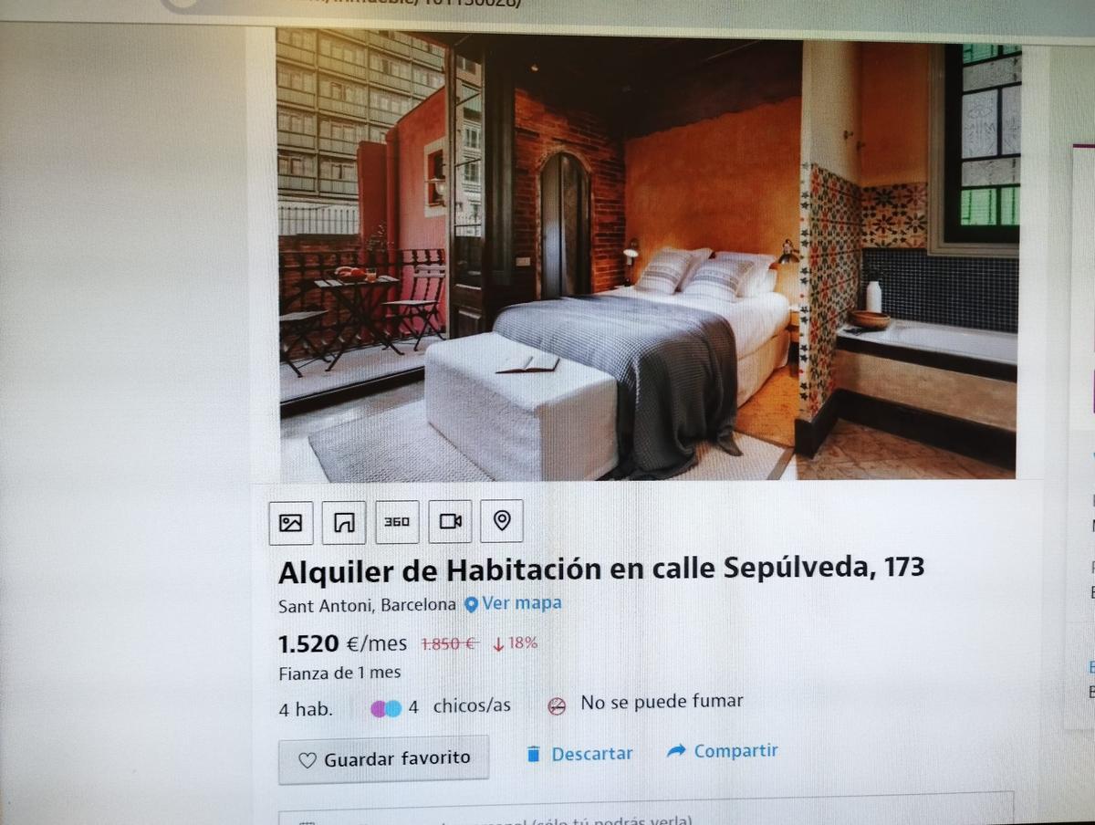 Se piden 1.520 euros por habitación en este piso de la calle de Sepúlveda.