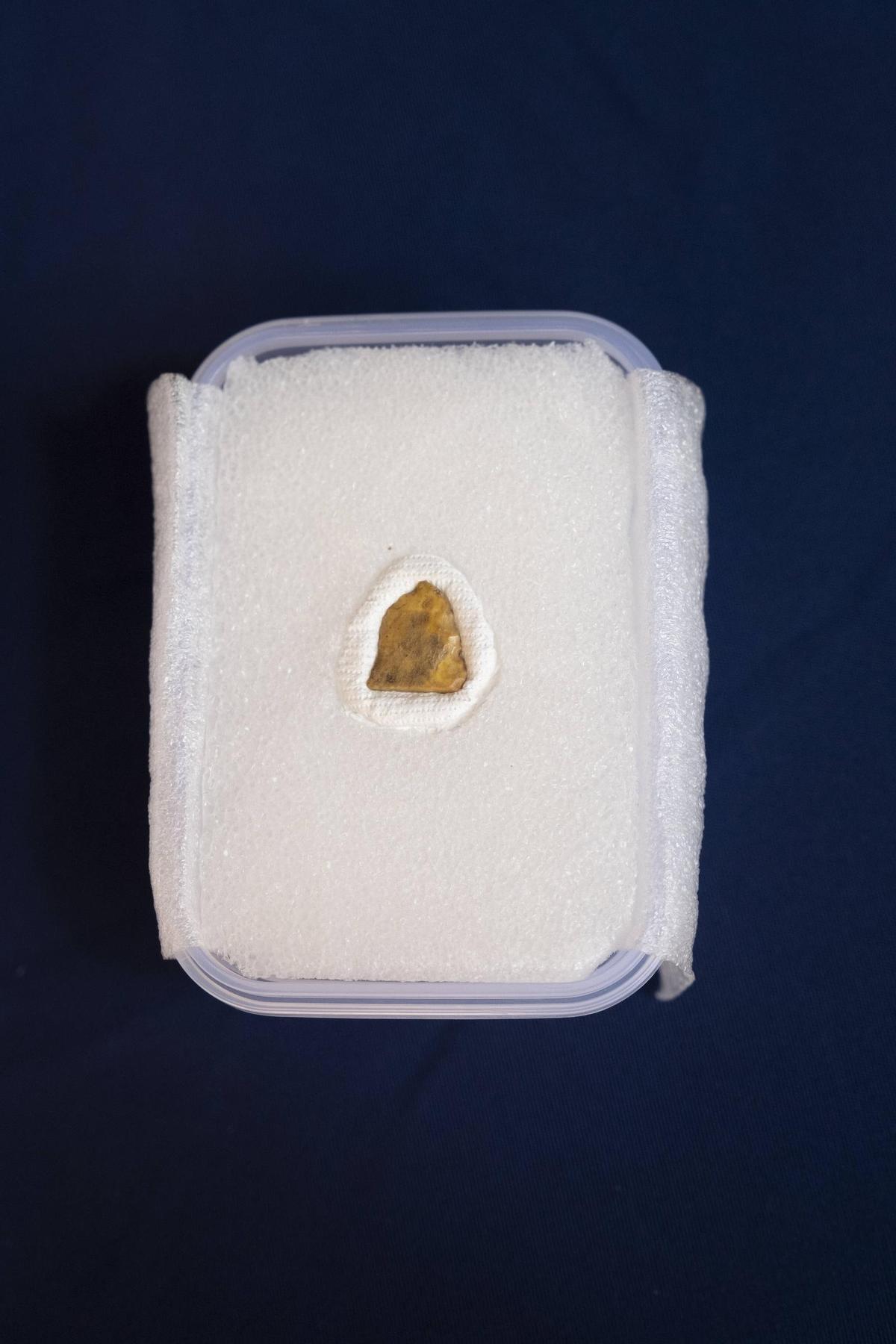 Fragment de la punta de llança feta amb os trobada a la Cova de les Teixoneres