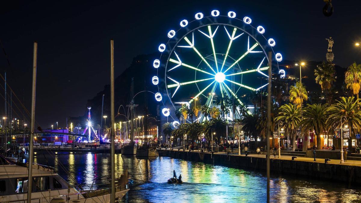 Encendido de la iluminación de Navidad en el puerto de Barcelona
