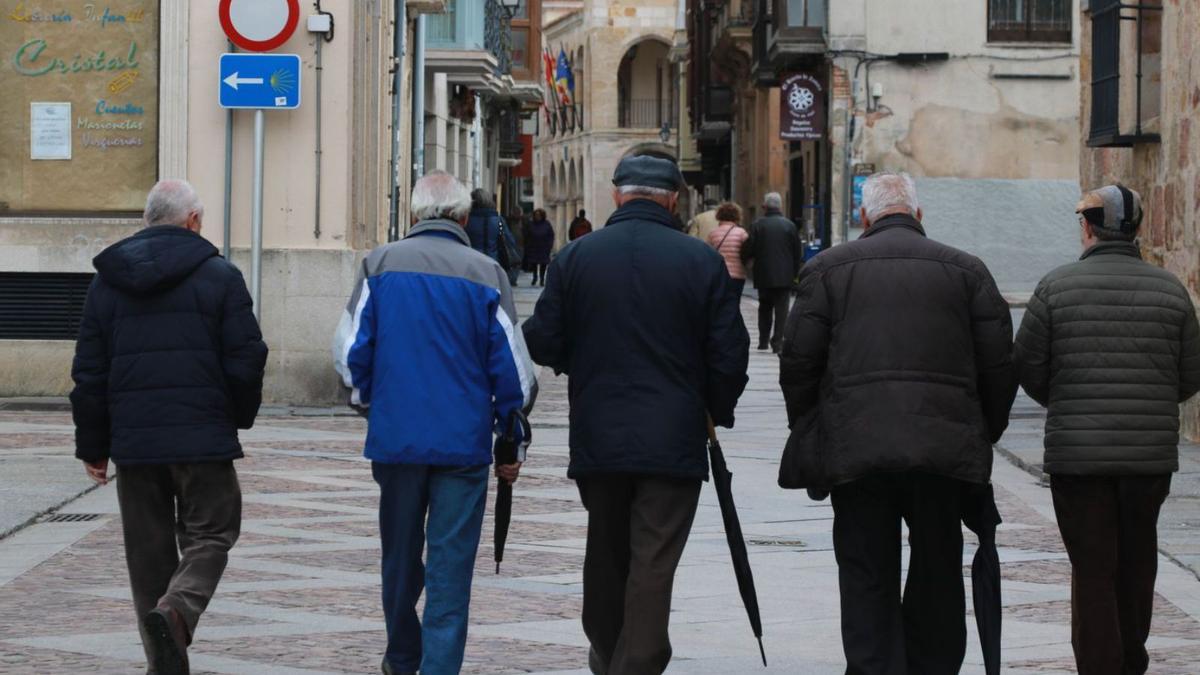 Un grupo de pensionistas camina por la plaza de Viriato de Zamora. | Jose Luis Fernández