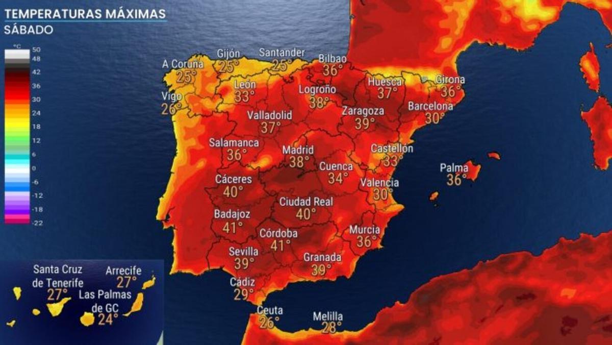 Temperaturas máximas de este sábado