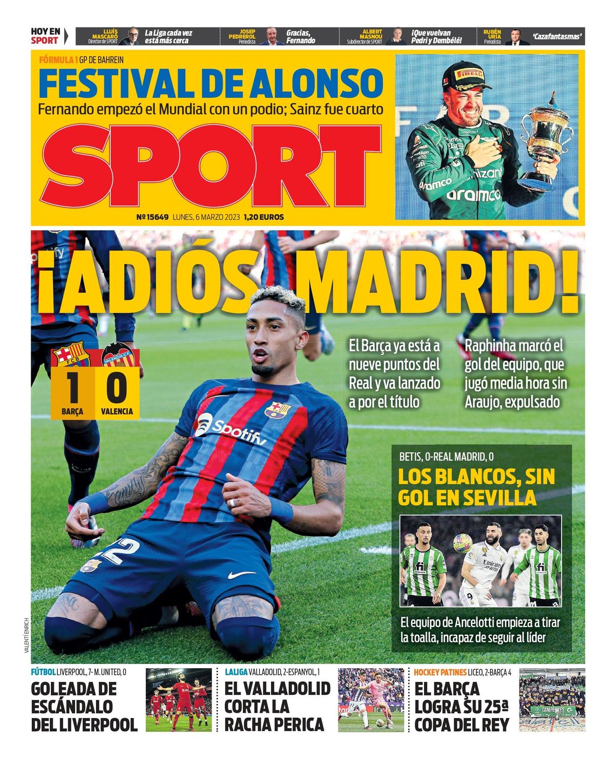 Esta es la portada SPORT de hoy, lunes 6 de marzo