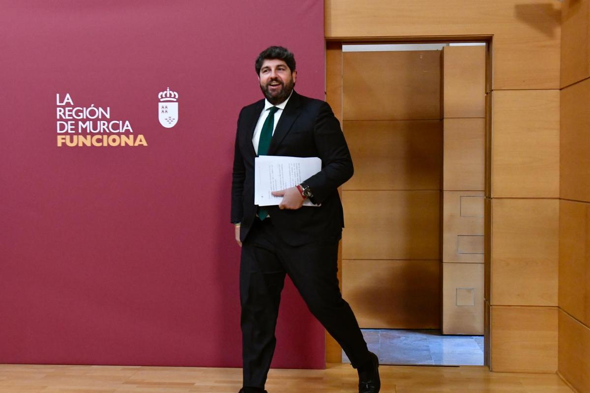 Fernando López Miras, presidente de la Comunidad, este lunes en el Palacio de San Esteban.